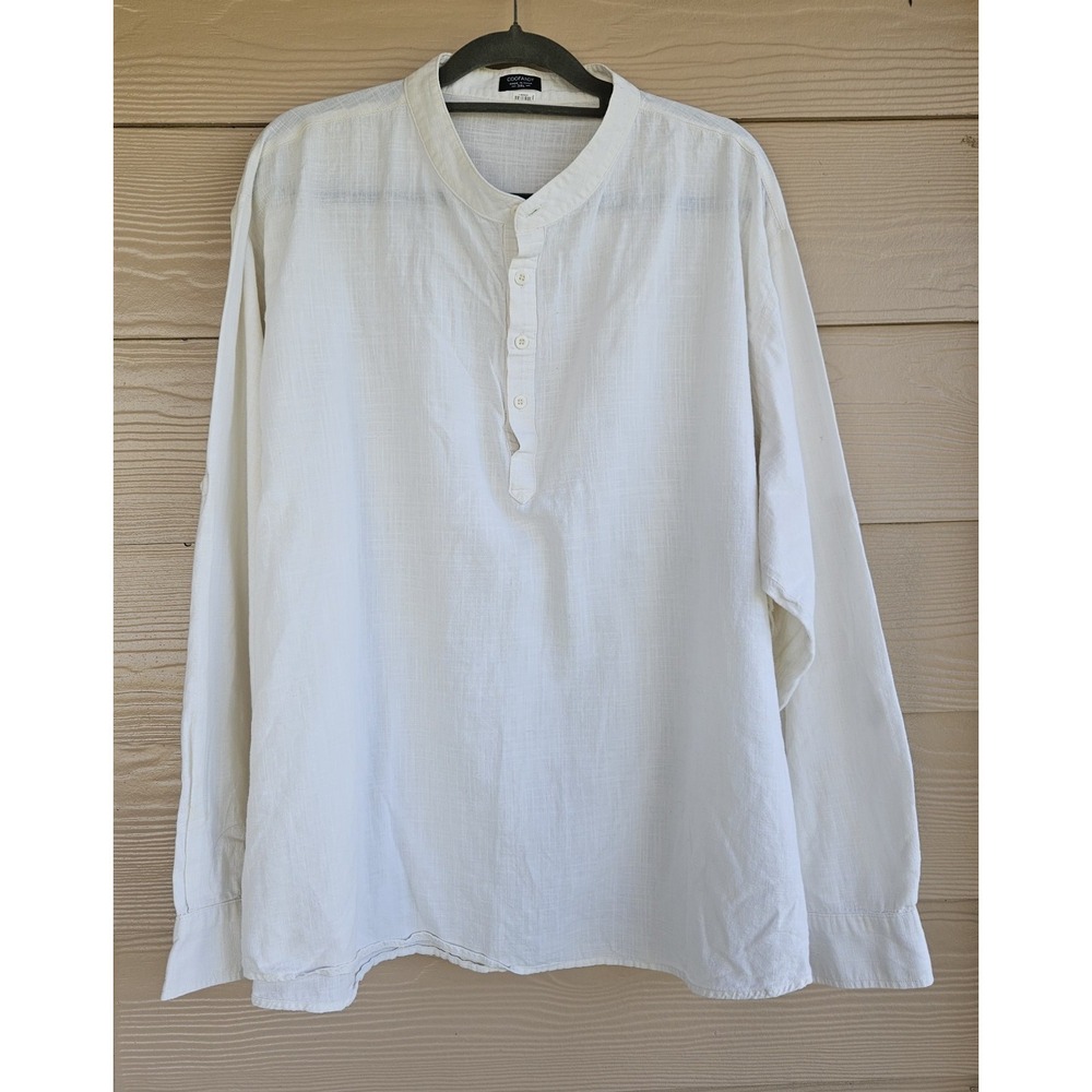 Coofandy 3XL Men's Cotton Hemp Blend Long Sleeve Off White Top